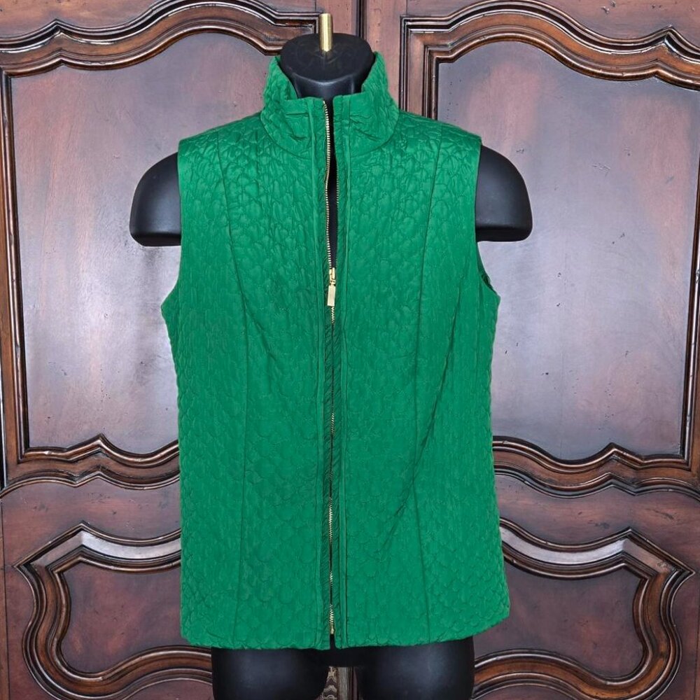Charter Club Green Quilted Puffer Vest w/Standup Collar Cinched Back Size M